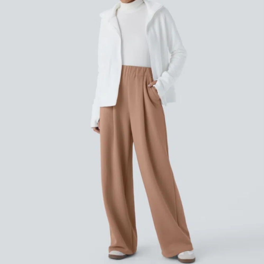 NWT HALARA High Waisted Side Pocket Wide Leg Fleece Casual Pants (Size: XL)